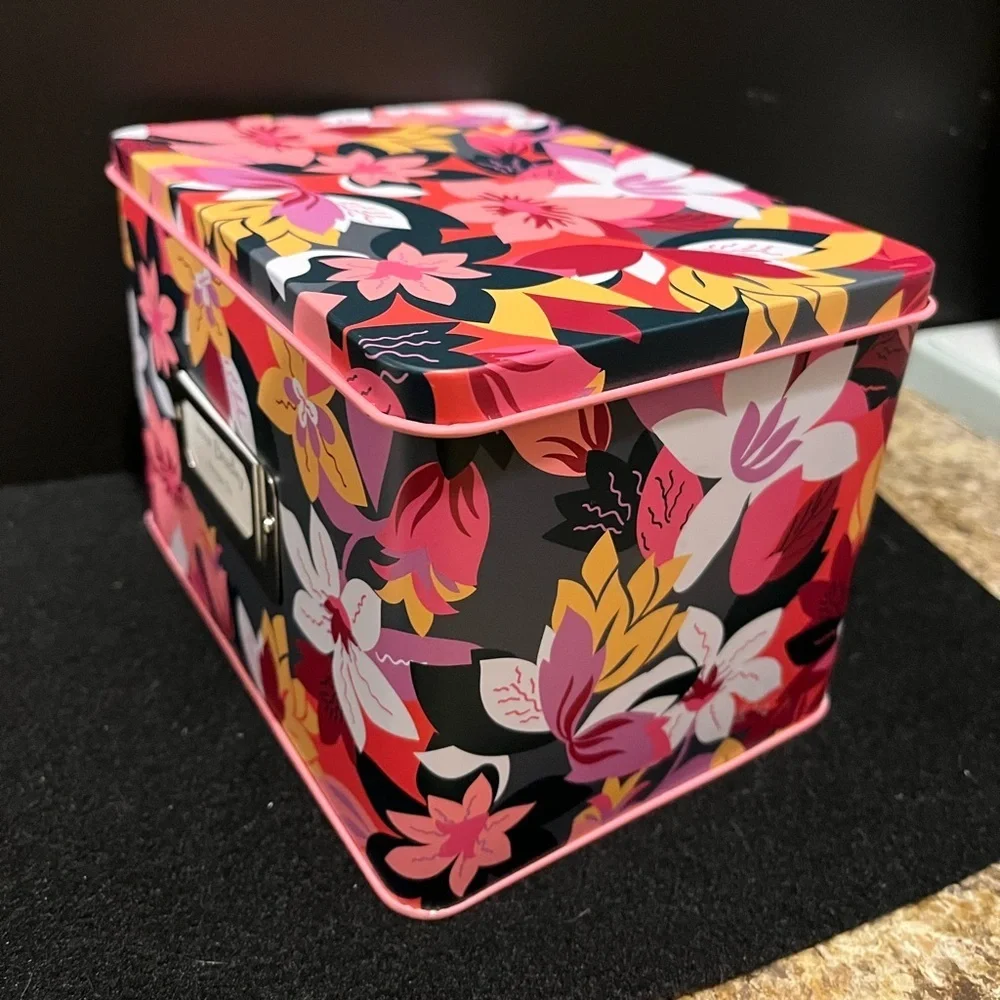 Vera Bradley Colorful Pink Floral Recipe Box with Cards